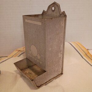 ART DECO Tin Matchbox Wall Mount Stick Match Dispenser w Graphic Paint
